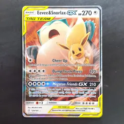 Eevee & Snorlax GX Tag Team 120/181 Ultra Rare Team Up NM Pokemon Card - Image 1