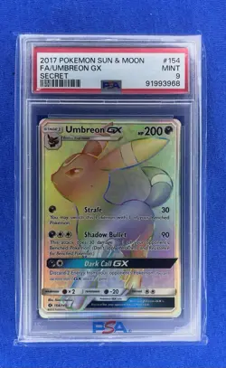 2017 POKEMON SUN & MOON SECRET #154 FULL ART/UMBREON GX PSA 9 - Image 1