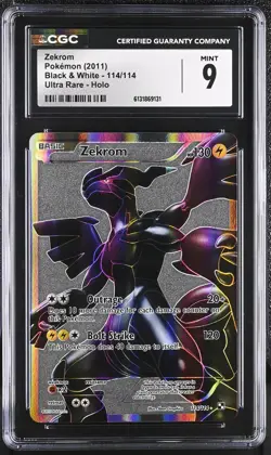 CGC 9 MINT Zekrom 114/114 Black & White Ultra Rare Holo Pokemon Card - Image 1