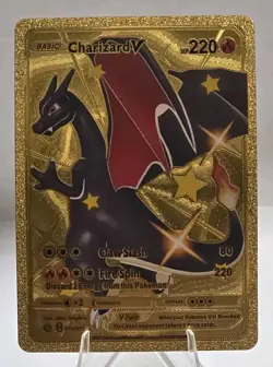 Pokemon Charizard V 220hp Gold Foil Fan Art Collector Card TCG - Image 1