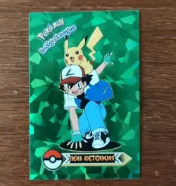 Ash Ketchum Green Cracked Ice Holo Pokemon Indigo League Sticker 1996 - Image 1