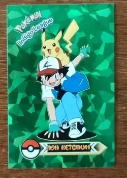 Ash Ketchum Green Cracked Ice Holo Pokemon Indigo League Sticker 1996 - Image 2
