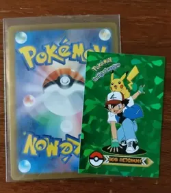 Ash Ketchum Green Cracked Ice Holo Pokemon Indigo League Sticker 1996 - Image 5
