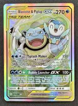 2019 Pokemon Cosmic Eclipse Alternate Full Art 215/236 Blastoise & Piplup GX - Image 1