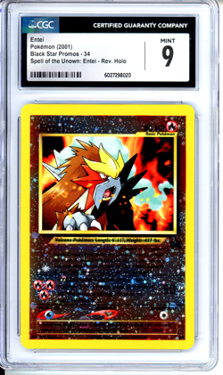 CGC 9 MINT Entei 2001 Black Star Movie Promo 34 Reverse Holo Pokemon Card - Image 1