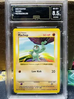 GMA 8.5 NM-Mint+ Pokemon Machop 52/108 WotC Shadowless Base Set Common - Image 1