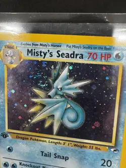 Pokemon Misty’s Seadra 1st Edition Holo 9/132 Gym Heroes WOTC NM Swirl - Image 2