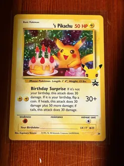 Pokemon Pikachu TCG Holo Rare Birthday Celebrations Card #24 NM/Mint Condition - Image 1