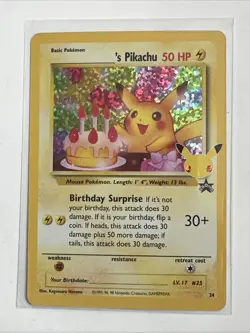Pokemon Pikachu TCG Holo Rare Birthday Celebrations Card #24 NM/Mint Condition - Image 3