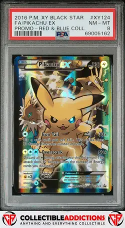 2016 Pokemon Xy Promo #XY124 Pikachu Ex Promo Red & Blue Coll. PSA 8 - Image 1