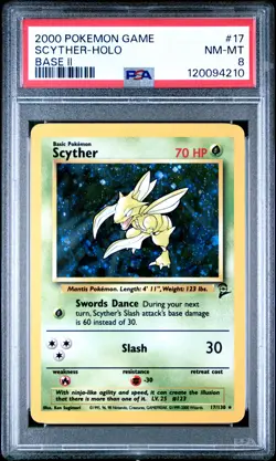 2000 POKEMON BASE SET 2 #17 SCYTHER-HOLO PSA 8 - Image 1