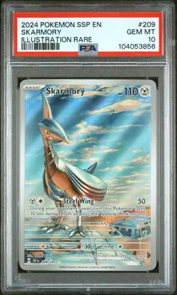 Pokemon TCG Skarmory 209/191 2024 Surging Sparks Illustration Rare Card - PSA 10 - Image 1