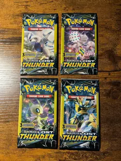 Pokemon TCG Lost Thunder 3 Card Booster Packs Sealed Lot Of 4 - Image 1