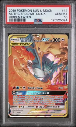 Pokemon TCG Moltres Zapdos Articuno GX Holo Card 44/68 -Hidden Fates PSA 10 - Image 1