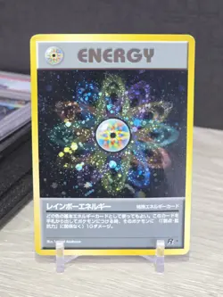 Pokemon Rainbow Energy Holo Rare Rocket Gang 1997 Japanese Vintage Double Swirl - Image 3
