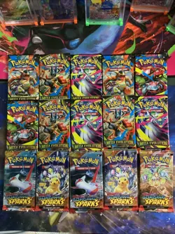 Mixed Pokemon Booster Pack Lot 15 Mega Evolution And Surging Sparks - Image 1