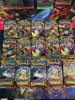 Mixed Pokemon Booster Pack Lot 15 Mega Evolution And Surging Sparks - Image 2