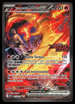 Team Rocket's Moltres ex 229/182 Holo Destined Rivals Stamped Promo Pokemon Card - Image 1