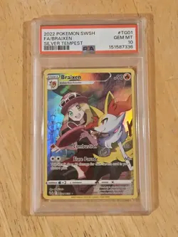 2022 POKEMON SWORD & SHIELD SILVER TEMPEST #TG01 FULL ART/BRAIXEN PSA 10 - Image 1