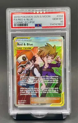 PSA 10 Red & Blue 234/236 Full Art 2019 Pokemon Sun & Moon SM Cosmic Eclipse - Image 1