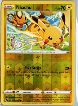 Pikachu 049/195 Common Silver Tempest Pokemon Reverse Holo Moderately Played - Image 1
