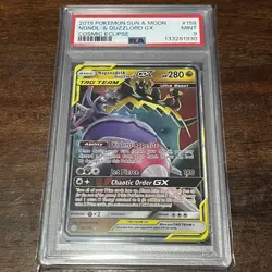 2019 Pokemon Cosmic Eclipse Naganadel & Guzzlord GX Tag Team #158 PSA 9 Mint - Image 1