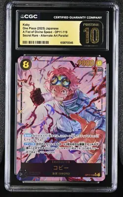 CGC 10 Pristine One Piece Koby SEC OP11-119 Alt Art SEC A Fist Divine Speed Jpn - Image 1