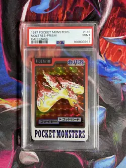 Pokemon Japanese Carddass 1997 146 Moltres Prism Card Full Art PSA 9 - Image 1