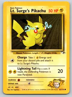 Lt. Surge's Pikachu 81/132 Common Gym Heroes Pokemon HP/MP - Image 1
