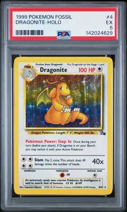 Dragonite Holo Rare 4/62 1999 Fossil Pokemon WOTC English PSA 5 EX - Image 1