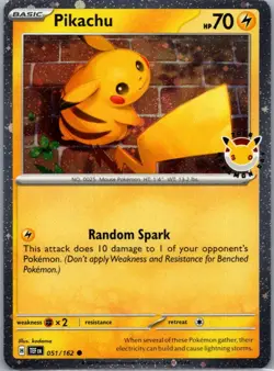 Pikachu 051/162 Common Temporal Forces Pokemon Reverse Holo Near Mint - Image 1