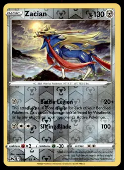 Zacian 094/159 Holo Rare Crown Zenith Pokemon Reverse Holo Near Mint - Image 1