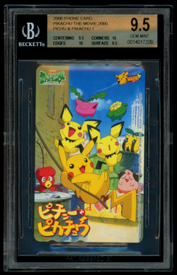 BGS 9.5 GEM MINT Pokemon Japanese Pichu & Pikachu 1 Movie Phone Card - Image 1