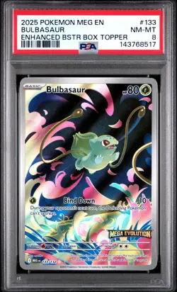 2025 Pokemon Meg En-Mega Evolution #133 Bulbasaur Enhanced Bstr Box Topper PSA 8 - Image 1