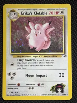 Pokemon TCG Erika's Clefable Gym Heroes With Small Holo Bleed MP - Image 1