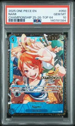 One Piece Championship 2025-26 Promos #050 Nami Top 64 Prize Card PSA 10 - Image 1