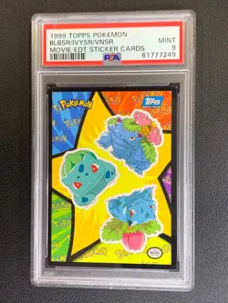 PSA 9 MINT Bulbasaur Ivysaur Venusaur Topps Movie Sticker Card 1999 - Image 1