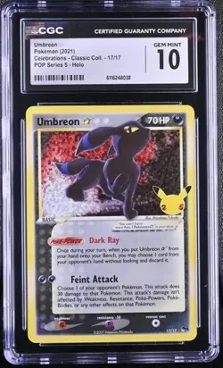 CGC 10 Umbreon Celebrations 17/17 Classic Collection Pokemon Card Gold Star 2021 - Image 1