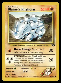 Blaine's Rhyhorn 065/132 Pokemon Gym Challenge Unlimited Non Holo (MP) - Image 1