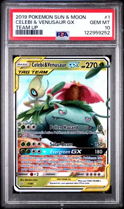 2019 POKEMON SUN & MOON TEAM UP #1 CELEBI & VENUSAUR GX PSA 10 - Image 1