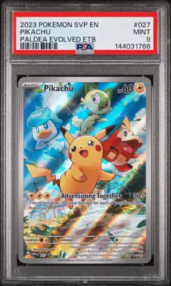 2023 POKEMON SVP EN-SV BLACK STAR PROMO #027 PIKACHU PALDEA EVOLVED ETB PSA 9 - Image 1