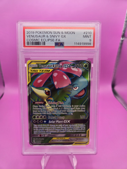 Pokemon TCG Venusaur & Snivy GX Cosmic Eclipse Full Art Holo 210/236 PSA 9 - Image 1