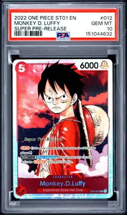 One Piece Monkey D Luffy Super Pre-Release ST01-012 PSA 10 Gem Mint - Image 1