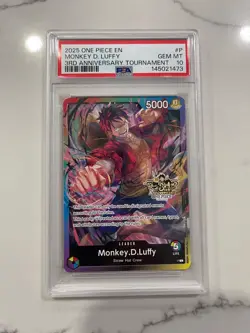 One Piece PSA 10 Monkey D Luffy 3rd Anniversary Tournament leader #P card Bandai - Image 1