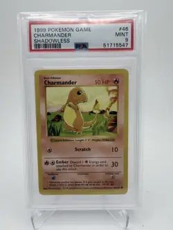Charmander 46/102 Common 1999 Base Set Shadowless WOTC Pokemon Cards PSA 9 Mint! - Image 1