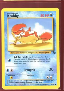 Krabby Red Dot Hickey Error Misprint Pl/HP 51/62 Fossil Unlimited Pokemon - Image 3