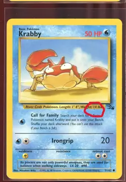 Krabby Red Dot Hickey Error Misprint Pl/HP 51/62 Fossil Unlimited Pokemon - Image 5