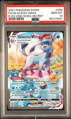 POKEMON GLACEON VMAX 2021 SWORD & SHIELD EVOLVING SKIES #209 FA PSA 10 - Image 1