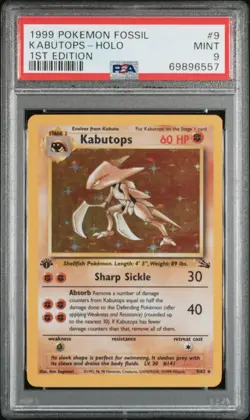 PSA 9 MINT Kabutops 9/62 Fossil Holo 1st Edition Pokemon Card - Image 1