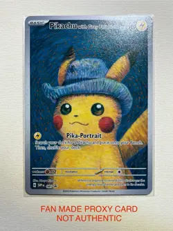 Pikachu With Grey Felt Hat Van Gogh SVP 085 Full Art CUST0M Fan Card SEE PICS - Image 1